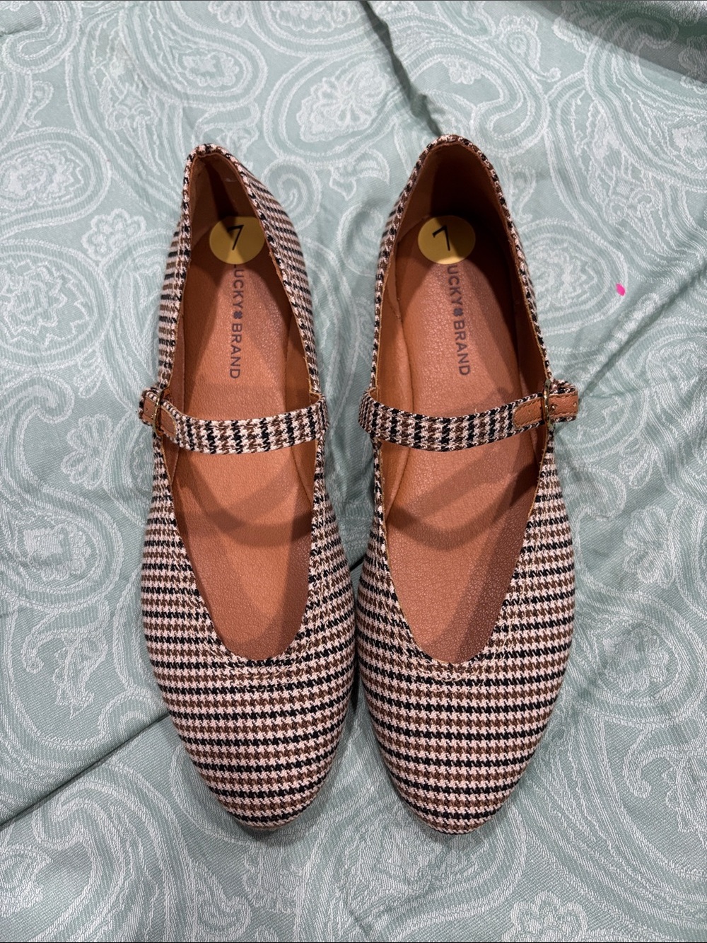 Lucky Brand Houndstooth Mary Jane Flats in Brown and Black